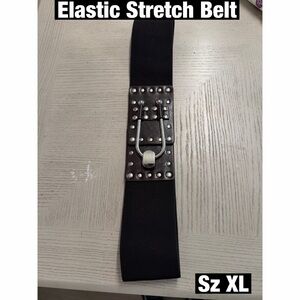 Black Elastic Stretch Belt with Studded Buckle